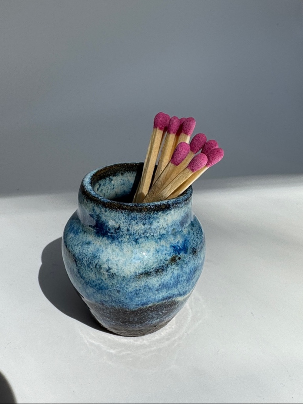 Handmade Blue Glazed Ceramic Bud Vase match striker vase